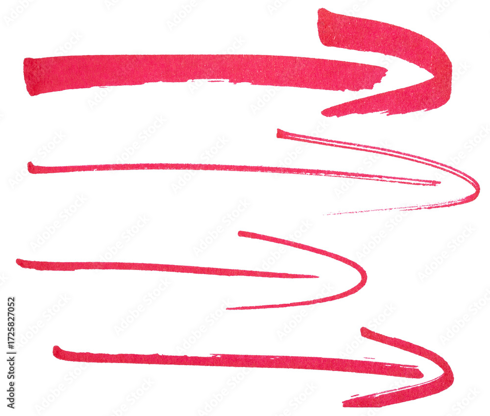 Poster hand drawn red arrow sketch with marker brush stroke, abstract ink pointer symbol for direction, bus