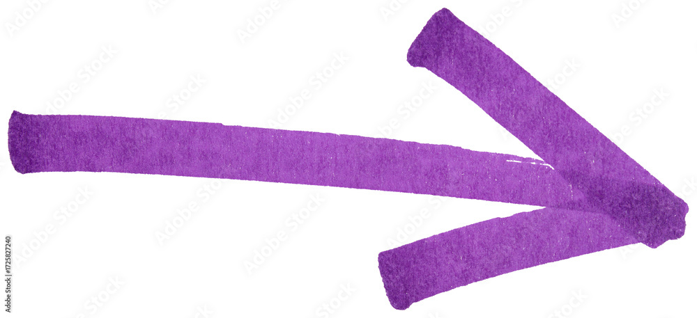Poster hand drawn purple arrow sketch with marker brush stroke, abstract ink pointer symbol for direction, 