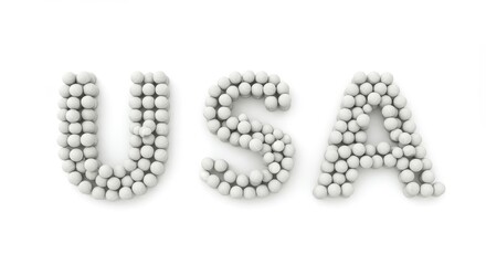USA Tennis Balls Arrangement - Abstract of the letters USA formed using numerous small white tennis balls on a white background. Symbolizing: sport, nation, unity, competition, and patriotism