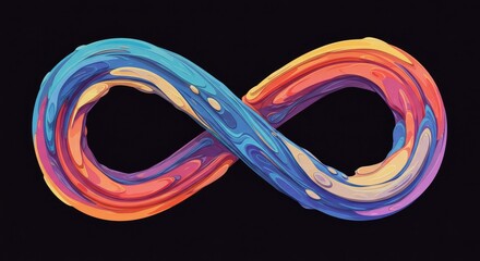 Vibrant Infinity Symbol Art - Abstract infinity symbol, colorful paint swirls, endless loop, continuous flow, vibrant hues. Symbolizes eternity, potential, connection, and renewal
