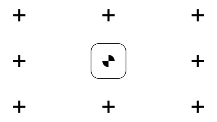 Tracking markers with central boxed corner symbol isolated on transparent