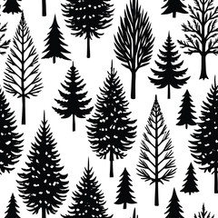 Obraz premium Seamless minimal forest trees vector pattern with natural elements and geometric shapes