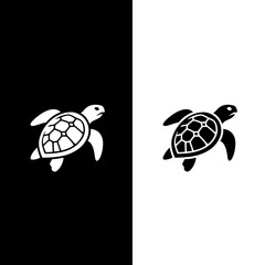 Two cute cartoon turtles with green shells are sitting on vibrant green grass in this nature illustration of slow reptiles