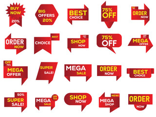 Shopping Sale Labels and Discount Badges Set – Promotional Offer Stickers, Special Price Tags, and Marketing Banners Vector Collection