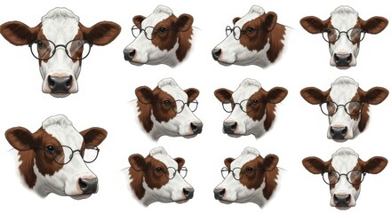 Fototapeta premium cow wearing glasses, spectacles eyewear, on a solid white background