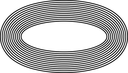Obraz premium Circular oval frame with twelve concentric solid lines, thick lines all equal in width, solid black without gradient.