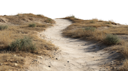 Sun-scorched Trail Ascending a Dry Hill, Isolated on Transparent for Design Versatility