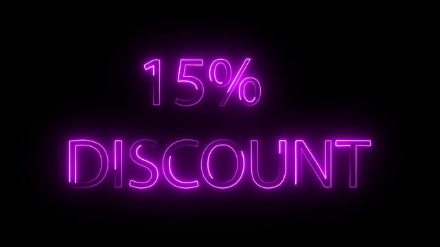 ext Discount 15% purple Neon Animation on Black Background