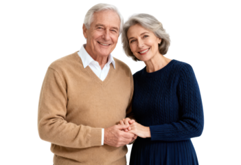 Happy Senior Couple Holding Hands on White Background