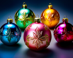 AI made christmas ornaments on white and blue background