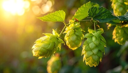 Hop cones in sunlight