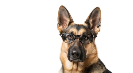 dog wearing glasses, spectacles eyewear, on a solid white background