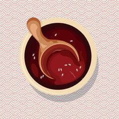 A captivating vector square poster featuring a delicious lunch or breakfast meal rendered in an authentic Asian style. This minimalist and appetizing design is perfect for restaurant menus, food blogs