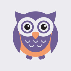 Purple owl illustration on light gray background with orange chest feathers
