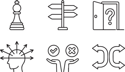 Fototapeta premium Conceptual icons representing choices, directions, and strategic thinking in business or life