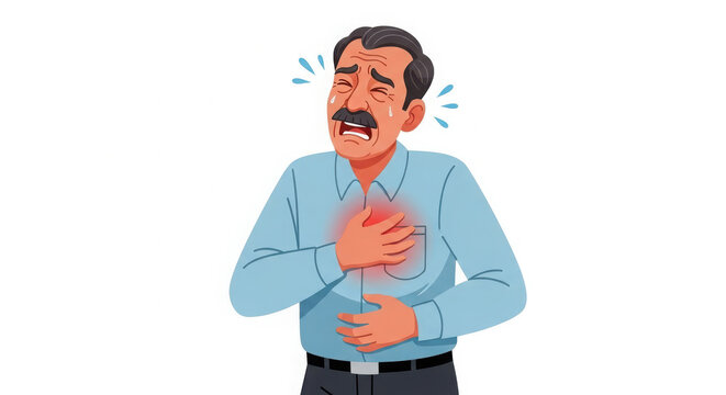 Man clutching chest in pain experiencing heart attack symptoms