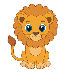 Cartoon lion cub with blue eyes sitting, cute