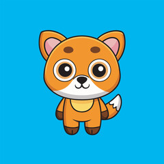 Adorable cartoon fox with big eyes standing on a blue background illustration