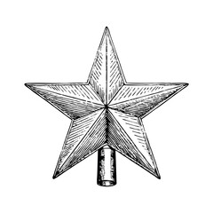 Obraz premium Christmas star tree topper in vintage hand drawn style