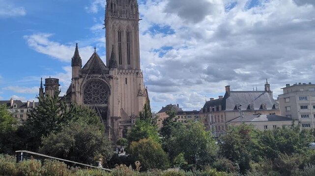 Caen Cathedral Footage. Perfect for travel content and historical documentaries. Experience the intricate details and majestic atmosphere. Ideal for showcasing architectural beauty.