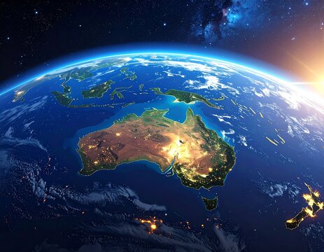 Earth's view of Australia.  Night view