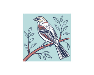 Bird vector Free SVG Download, Minimalist one-line vector illustration of cute bird sleeping on branch 