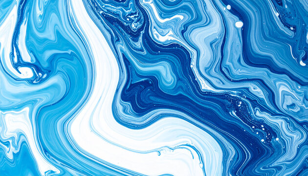 Blue and white abstract fluid painting with liquid art. Acrylic or oil paint, swirling pattern - Powered by Adobe