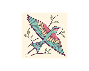Bird vector Free SVG Download, Minimalist one-line vector illustration of cute bird sleeping on branch 