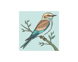 Bird vector Free SVG Download, Minimalist one-line vector illustration of cute bird sleeping on branch 
