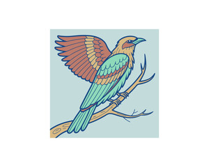 Bird vector Free SVG Download, Minimalist one-line vector illustration of cute bird sleeping on branch 