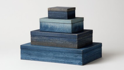 Stacked navy blue wooden boxes