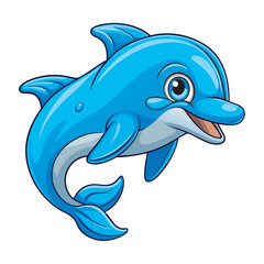Cartoon dolphin with blue skin and white belly