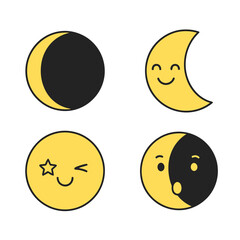 Fototapeta premium Whimsical Lunar Phases Cartoon Moons with Expressive Faces and Starry Wink