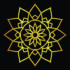 Golden mandala design with geometric patterns and floral elements