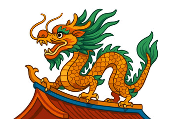 Colorful dragon sculpture on traditional Asian roof dragon sculpture on temple