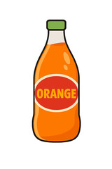 Orange juice bottle with label and green cap on transparent background bottle of orange soda