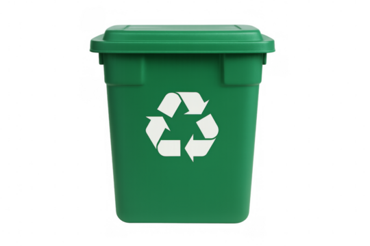 Green recycling bin with symbol on transparent background - Powered by Adobe