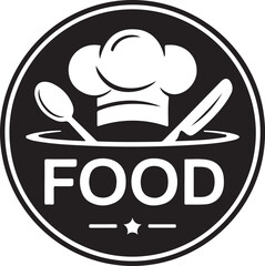 Chef hat spoon knife and feather emblem for culinary arts