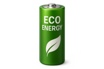 Green battery presenting eco energy concept with leaf