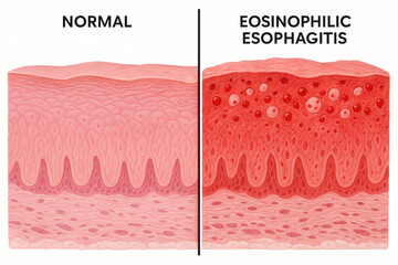 Microscopic Comparison of Normal Esophagus Tissue Versus Eosinophilic Esophagitis