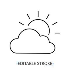 A sun behind cloud icon in minimalist style with editable stroke. Weather element, partly cloudy, forecast, atmosphere, climate, daylight, sky, nature, environment, sunny condition, outline pictogram
