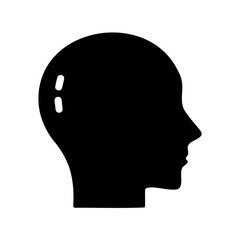 Black silhouette of a human head, in profile on a white background