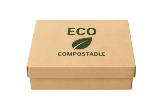 Cardboard box featuring eco compostable and sustainable packaging
