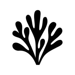 Stylized Black Seaweed Silhouette on White Background, Simple Graphic Design Element