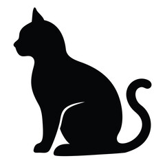 Black cat silhouette vector illustration domestic pet feline animal sitting pose design graphic art drawing image