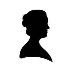Elegant woman's profile silhouette with a vintage hairstyle against white backdrop