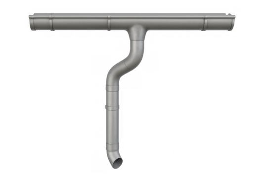 Rain gutter and downpipe draining system on transparent background