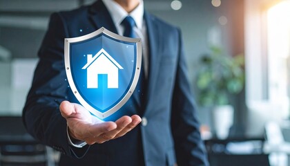 Businessman Presenting Home Security Shield Concept