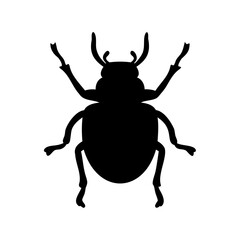 Silhouette of a beetle with prominent antennae and six legs on white