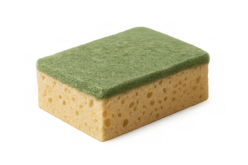 Kitchen cleaning sponge with scourer pad on transparent background